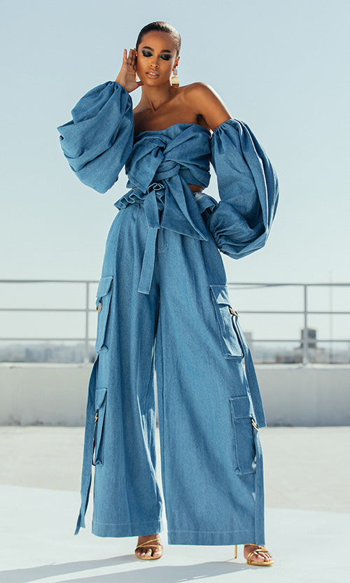 Denim Ruffle Cargo Pant