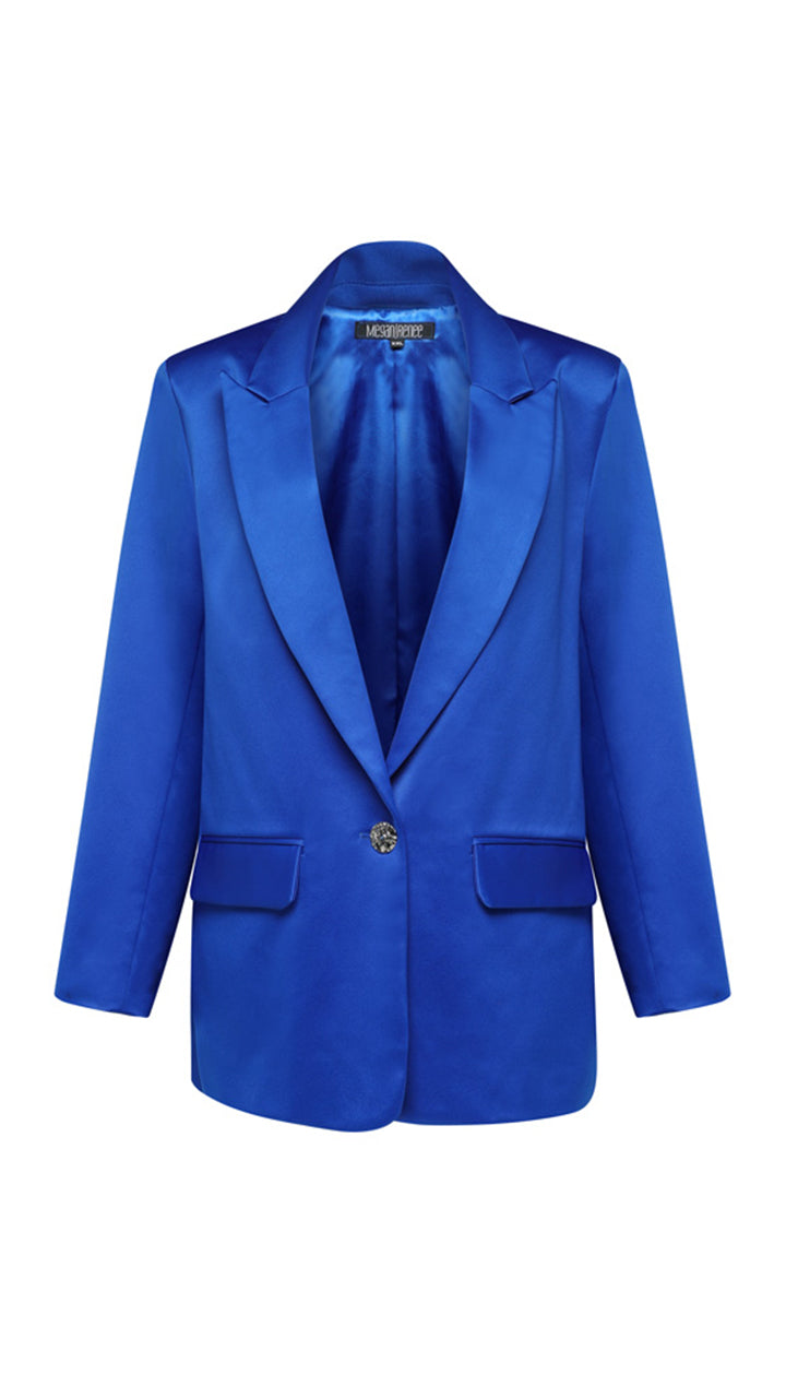 The Satin Power Blazer in Cobalt