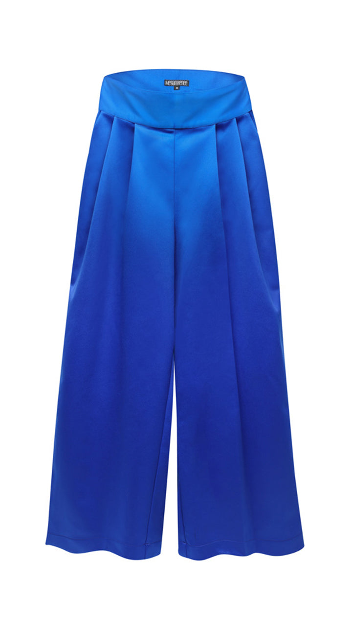 The Satin Wide Leg Trouser in Cobalt