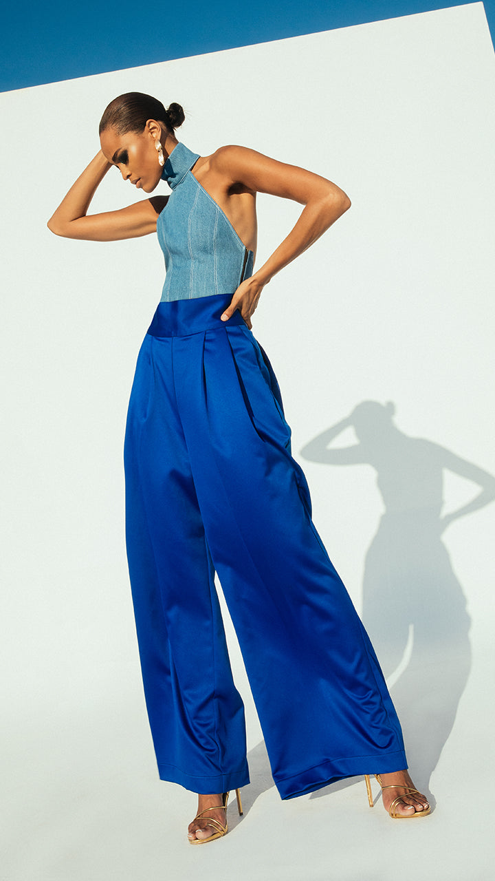 Denim High Neck Halter Top