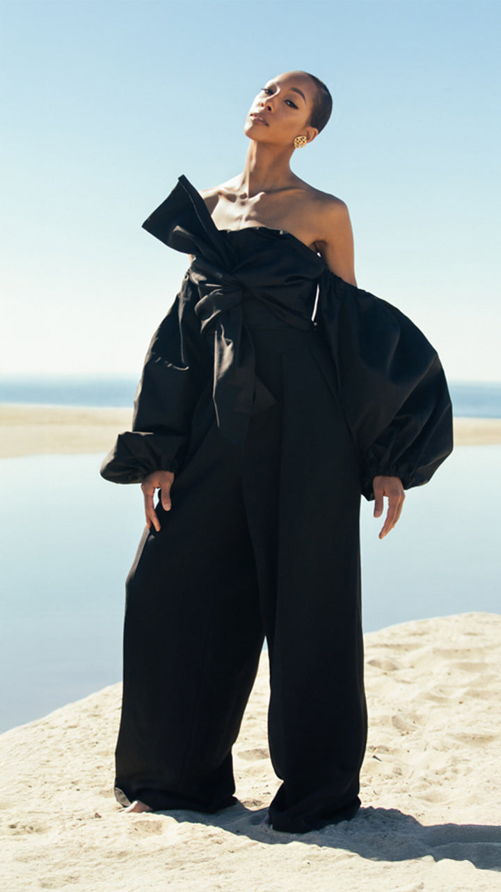 The Cotton Wide Leg Trouser in Black