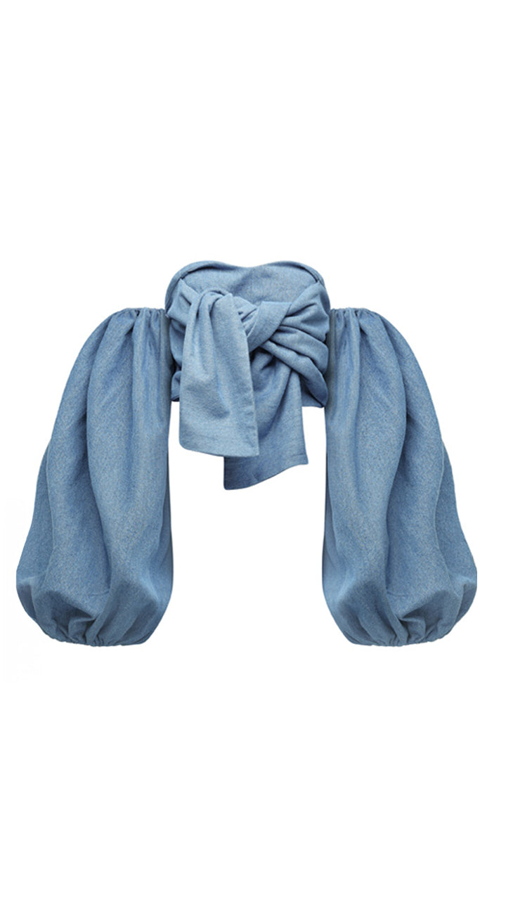 The Denim All About Romance Top in Light Blue