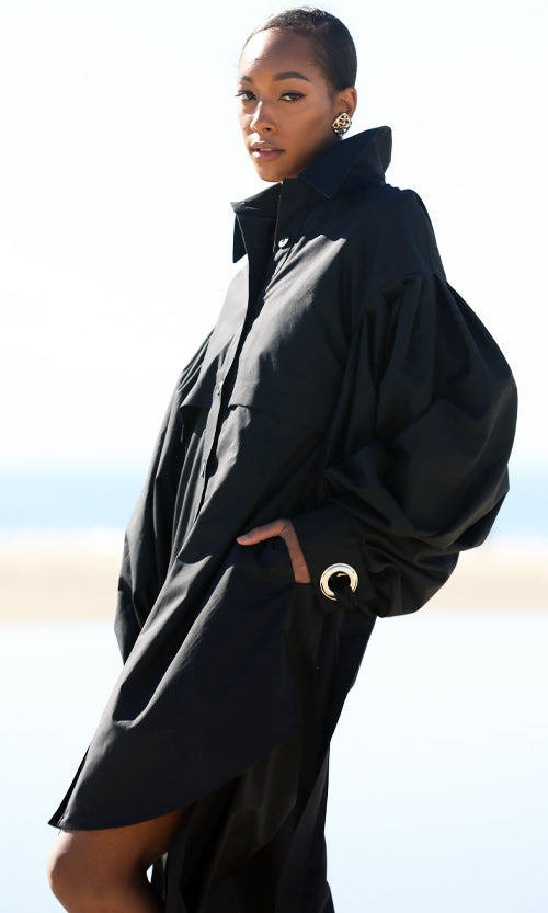 Remixed Shirt Dress-Black
