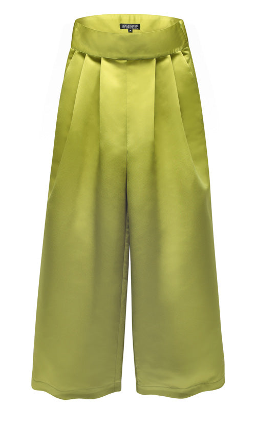 Citron Satin Wide Leg Trouser