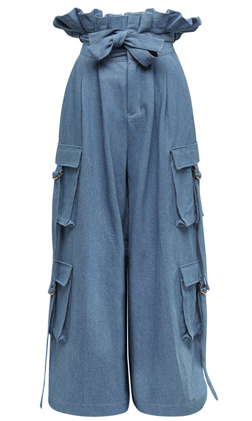 Denim Ruffle Cargo Pant